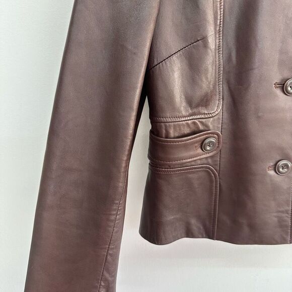 Ann Taylor Loft Women’s Espresso Dark Chocolate Brown  Leather 4 Button Collar J - Picture 5 of 15